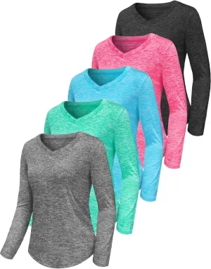 3-5 Pack Women Long Sleeve Shirts Workout V Neck Lightweight Quick Dry Sun Loose Fit T Shirts Athletic Running Tee Tops