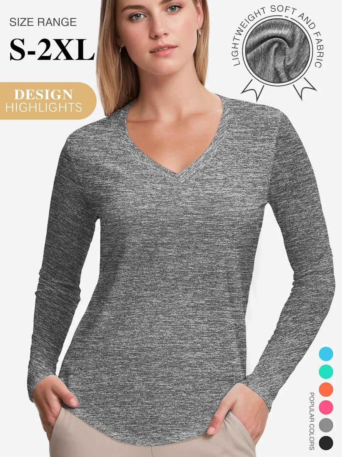 3-5 Pack Women Long Sleeve Shirts Workout V Neck Lightweight Quick Dry Sun Loose Fit T Shirts Athletic Running Tee Tops