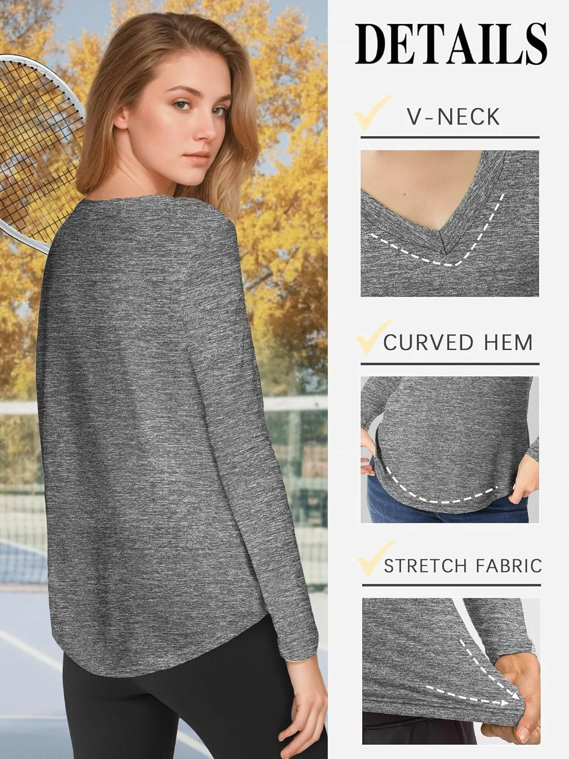 3-5 Pack Women Long Sleeve Shirts Workout V Neck Lightweight Quick Dry Sun Loose Fit T Shirts Athletic Running Tee Tops