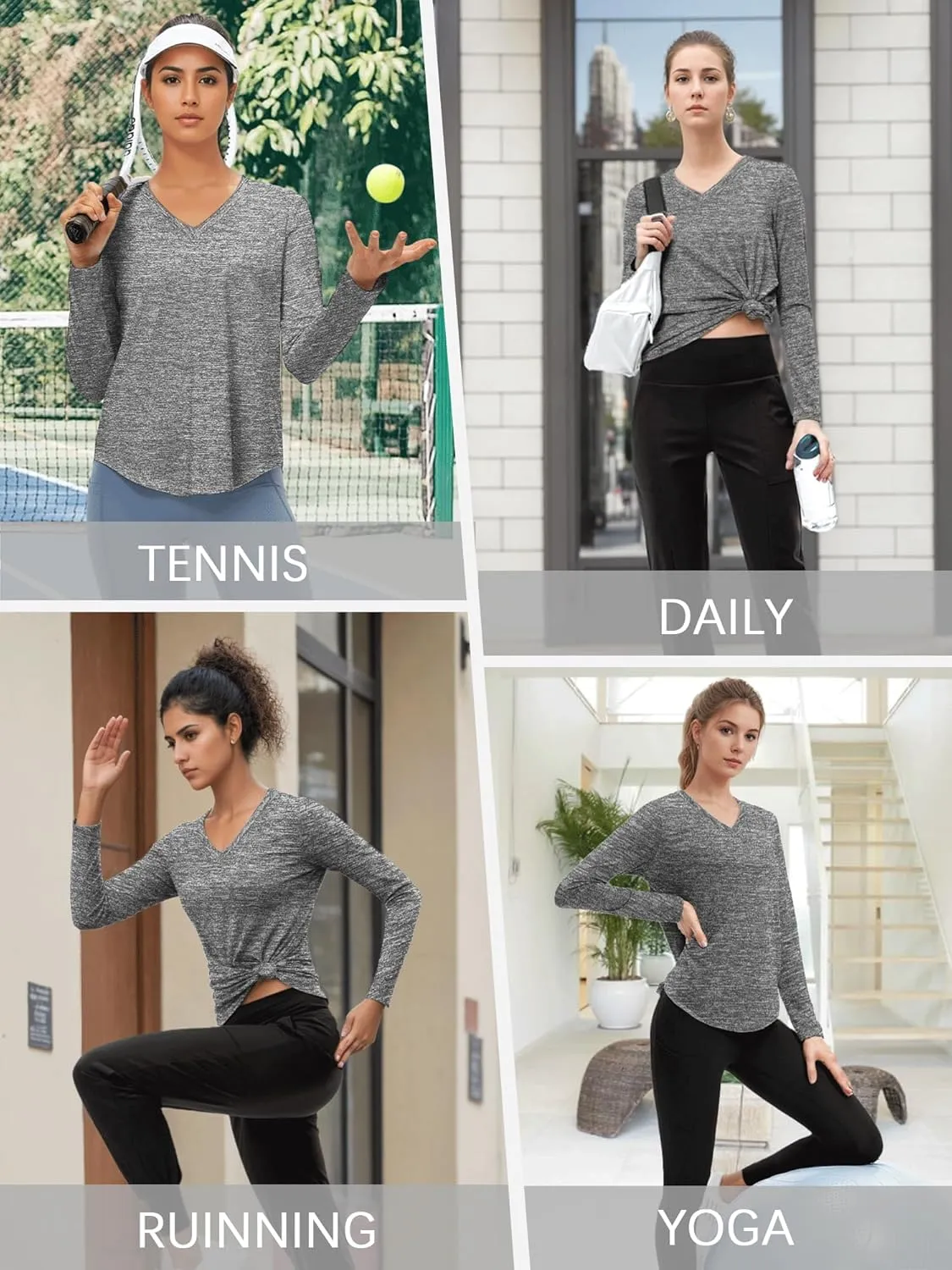 3-5 Pack Women Long Sleeve Shirts Workout V Neck Lightweight Quick Dry Sun Loose Fit T Shirts Athletic Running Tee Tops