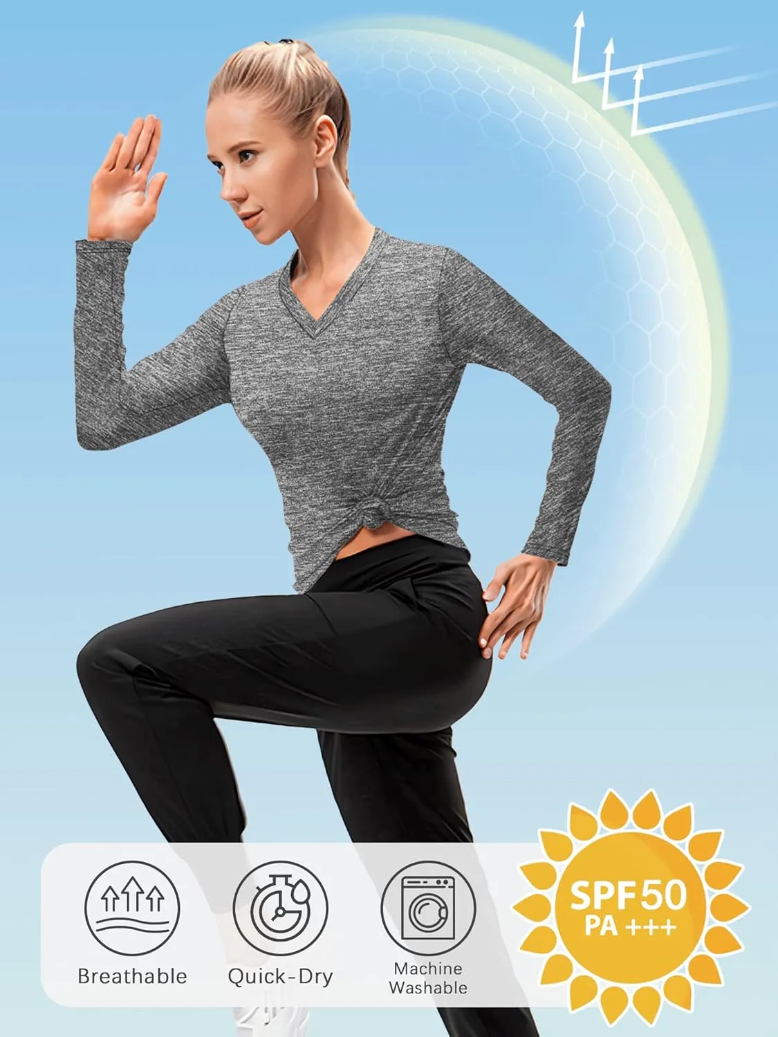 3-5 Pack Women Long Sleeve Shirts Workout V Neck Lightweight Quick Dry Sun Loose Fit T Shirts Athletic Running Tee Tops