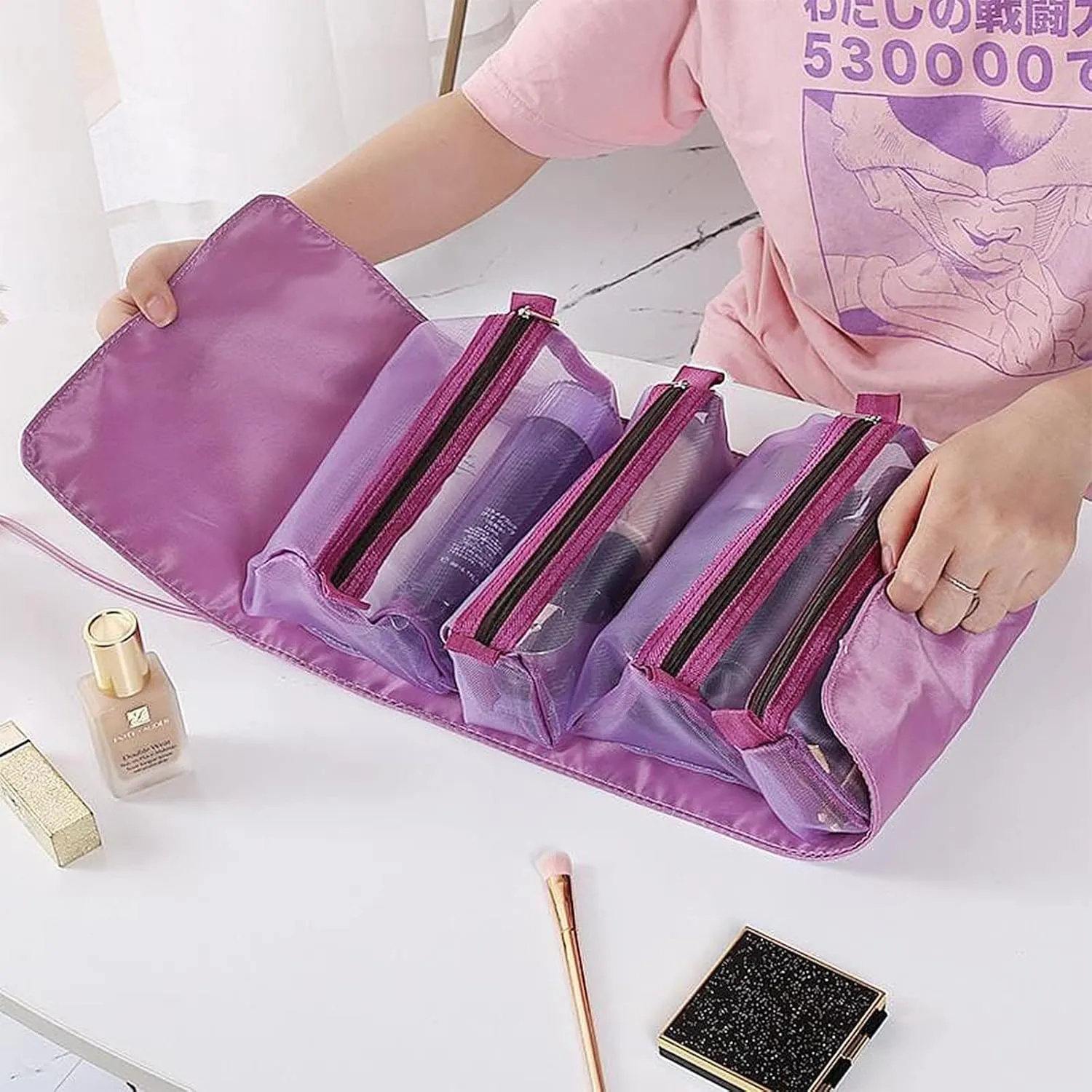 4-in-1 Travel Cosmetic Storage Bag - Organize Your Beauty Essentials On-the-Go (Purple)