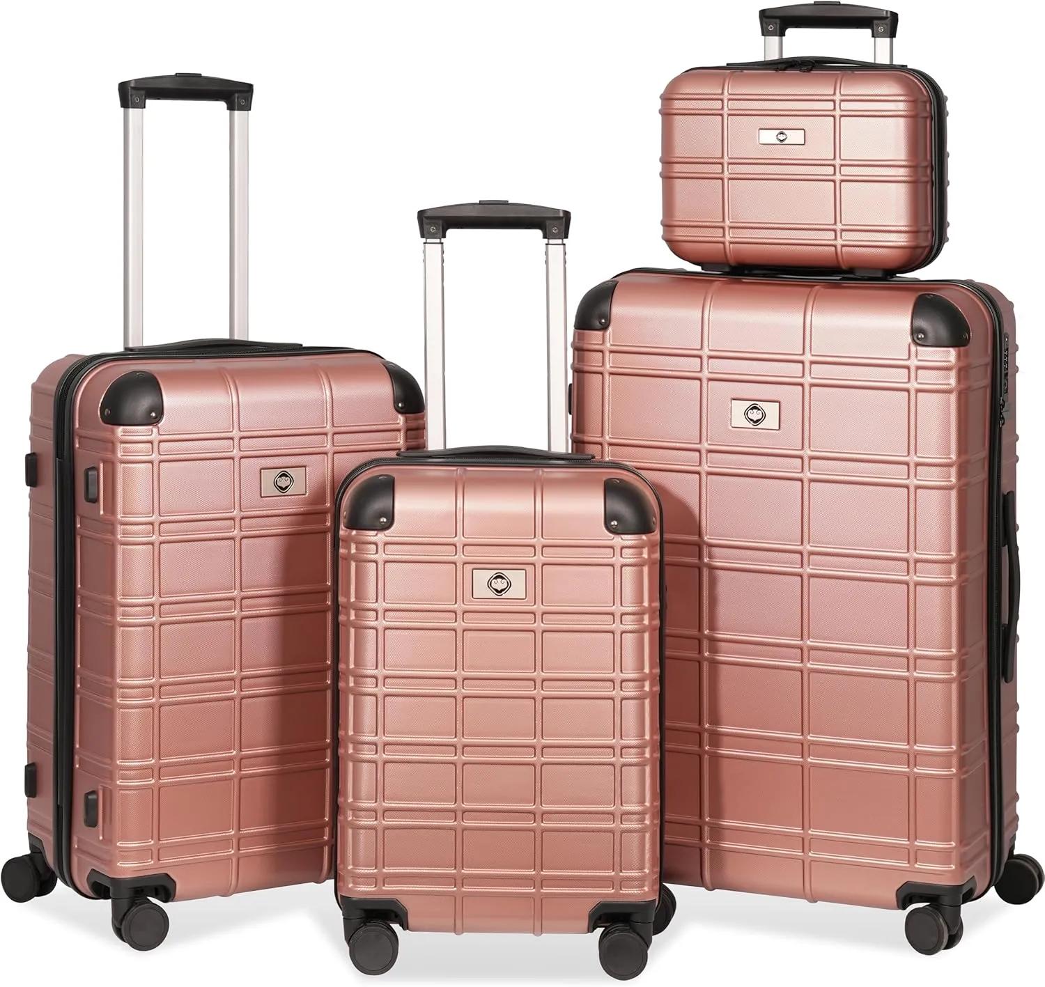 4-Piece Luggage Set Hardshell ABS PC Material with 360-Degree Spinner Wheels, Lightweight and Durable, Rose Gold