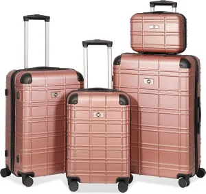 4-Piece Luggage Set Hardshell ABS PC Material with 360-Degree Spinner Wheels, Lightweight and Durable, Rose Gold