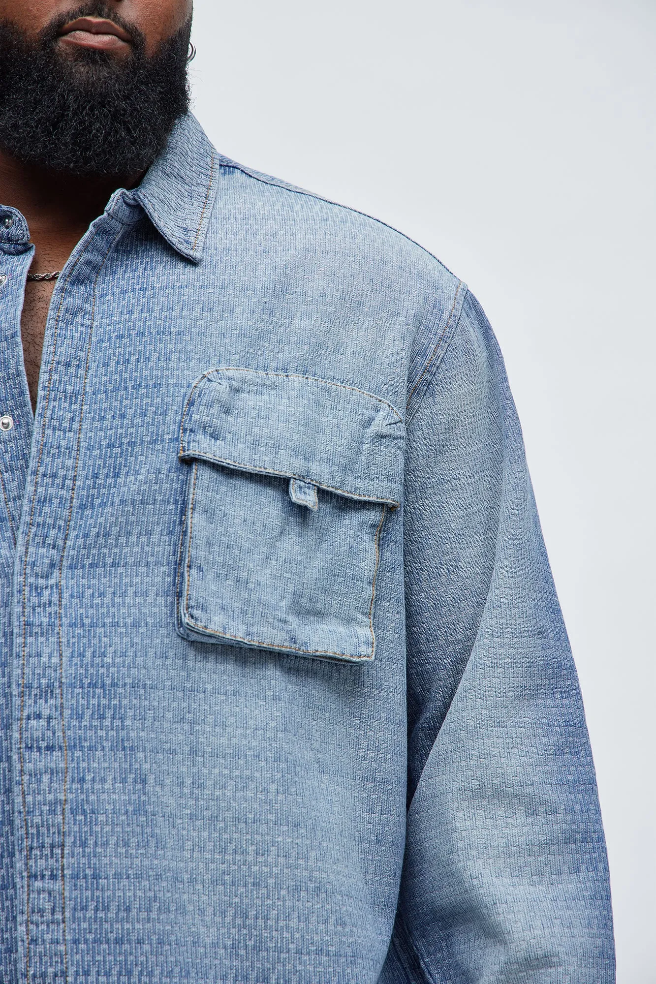 Abel Textured Button Up Shirt - Light Wash