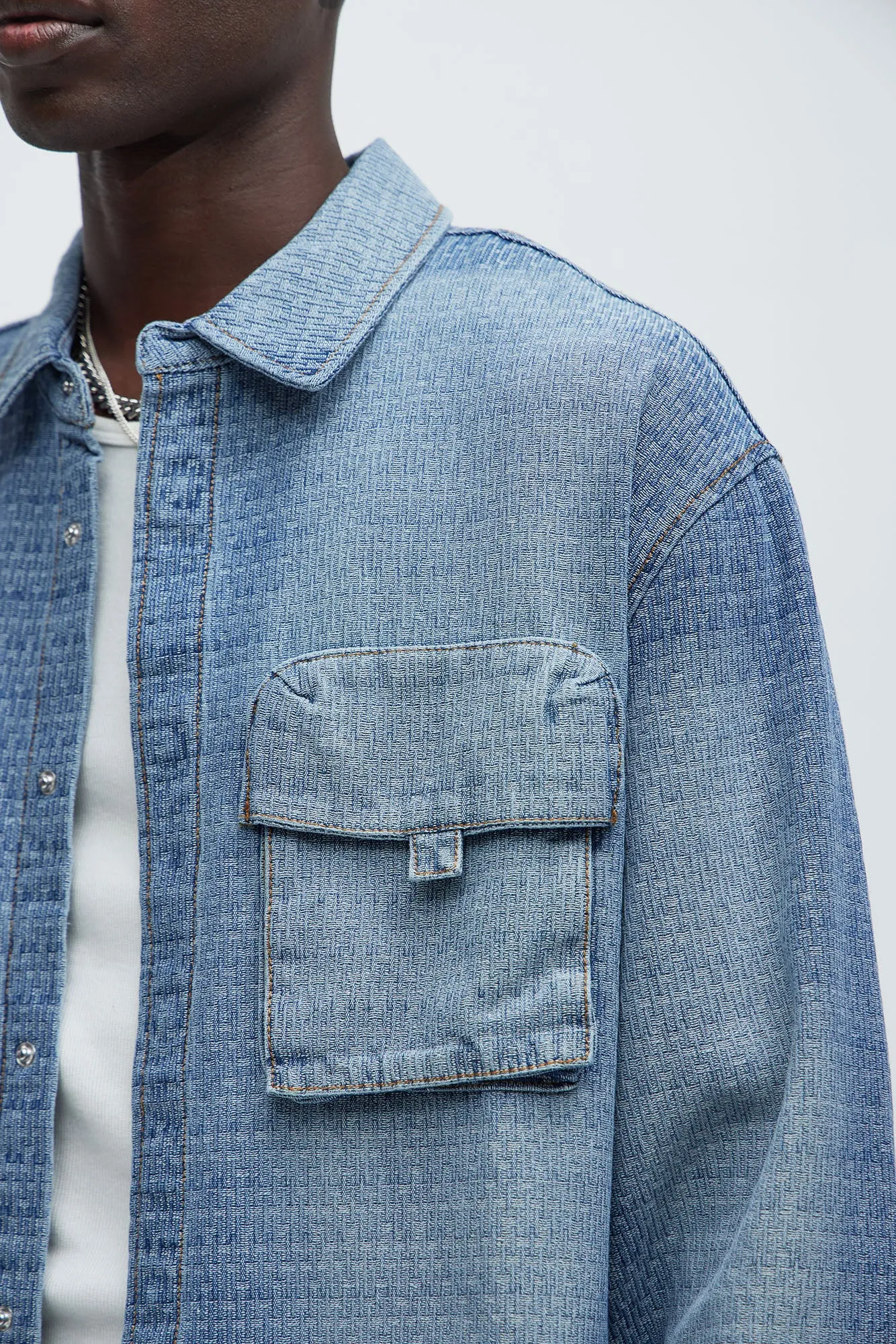 Abel Textured Button Up Shirt - Light Wash