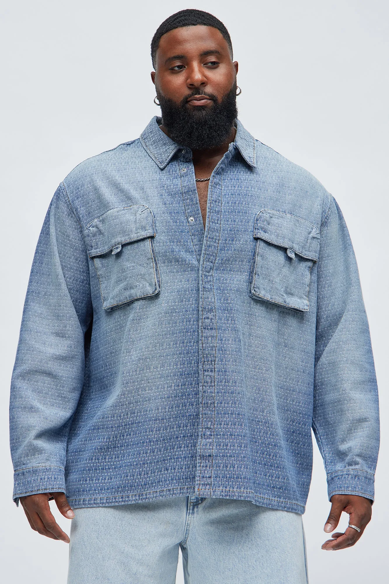 Abel Textured Button Up Shirt - Light Wash