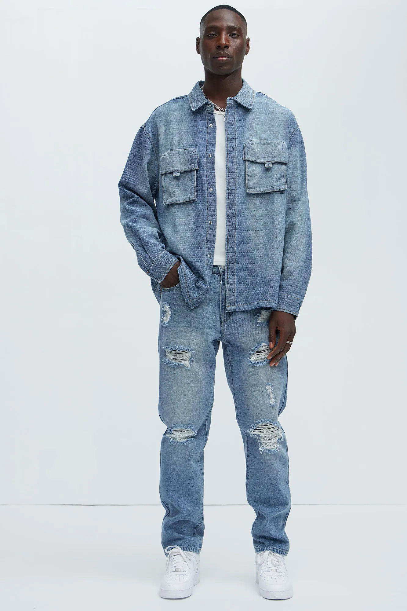 Abel Textured Button Up Shirt - Light Wash