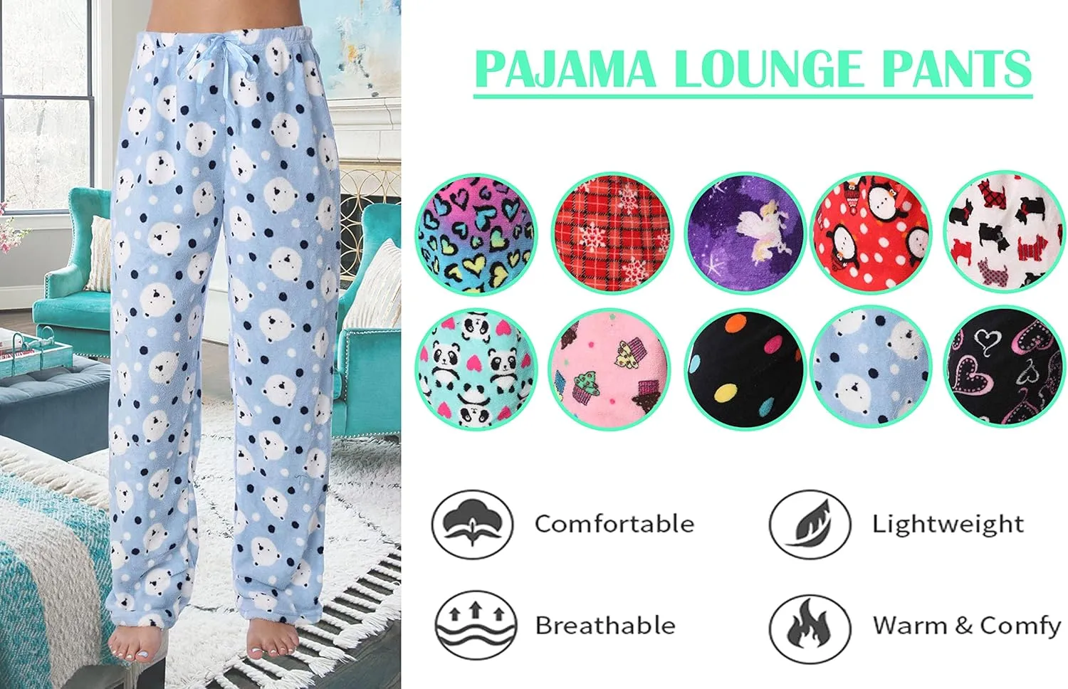 Active Club Womens Valentine Pajama Pants - Valentine PJ Fleece Lounge PJs for Women, Fun Cute Pajama Pants for Women