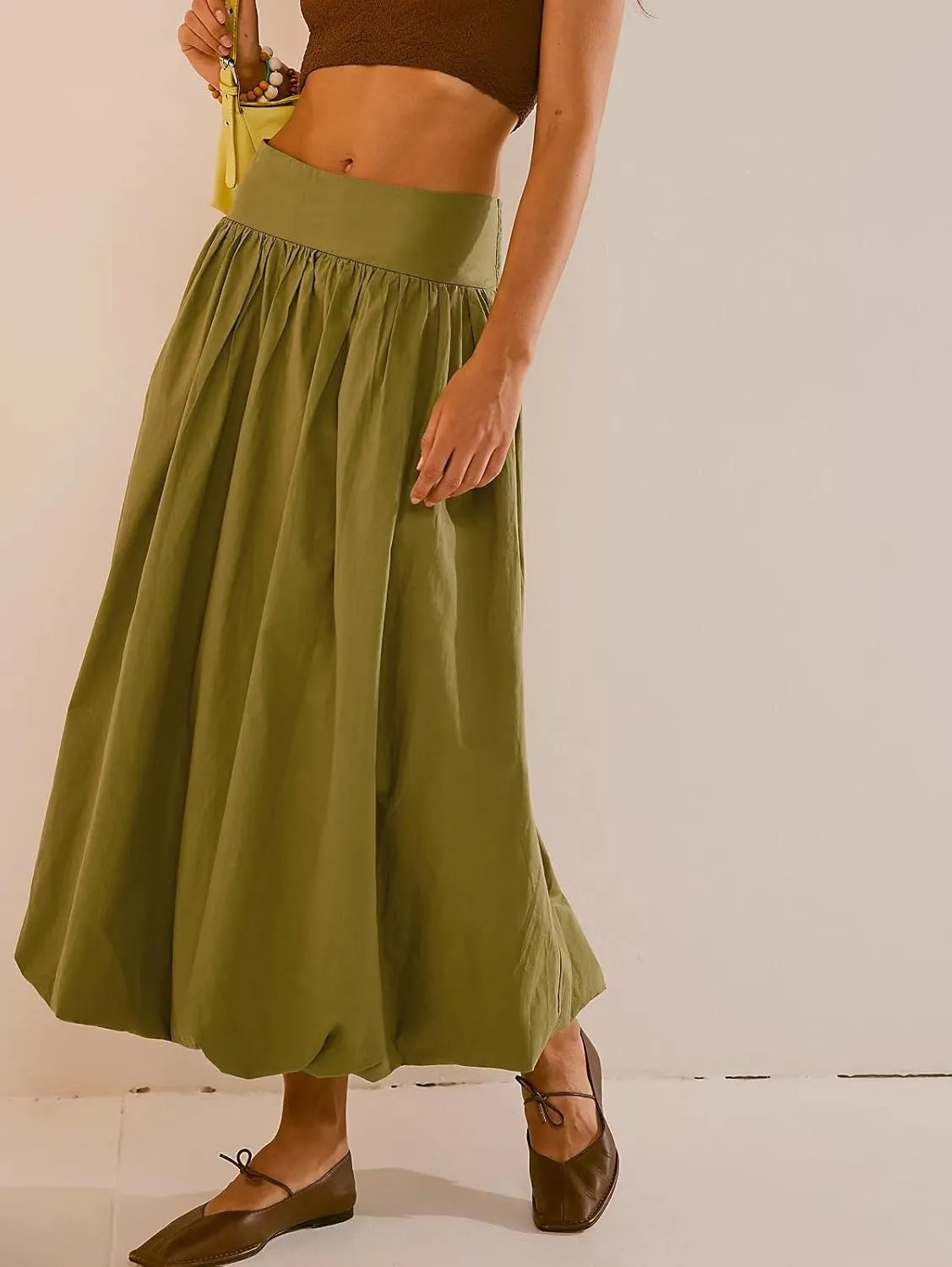 Adoeren Women Bubble Maxi Skirt Y2k Pleated A Line Balloon Long Skirt Casual Puff Skirt Solid Elegant Party Midi Skirt