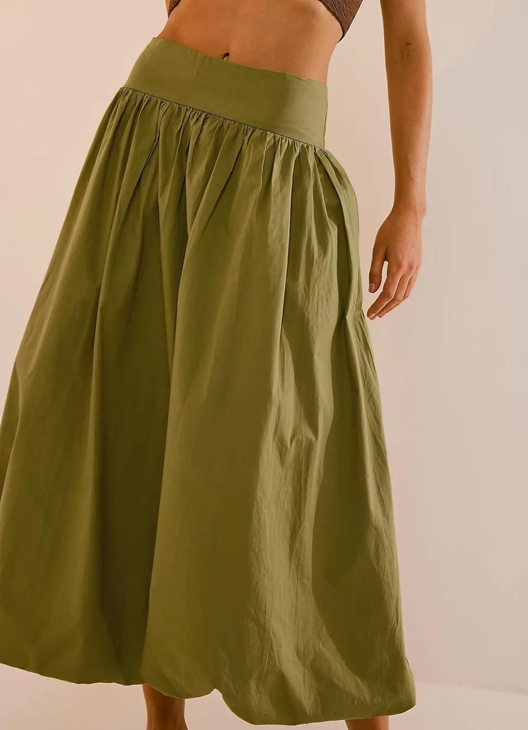 Adoeren Women Bubble Maxi Skirt Y2k Pleated A Line Balloon Long Skirt Casual Puff Skirt Solid Elegant Party Midi Skirt