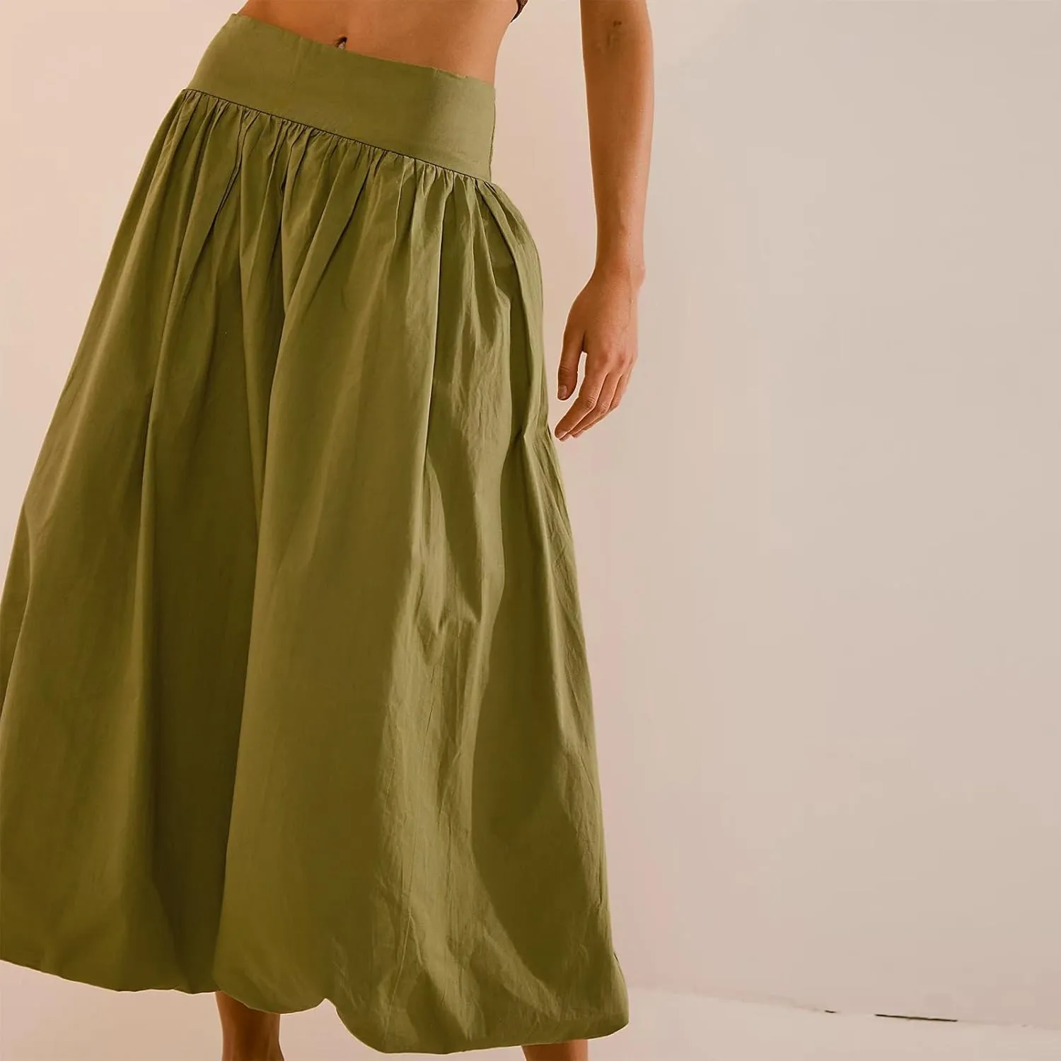 Adoeren Women Bubble Maxi Skirt Y2k Pleated A Line Balloon Long Skirt Casual Puff Skirt Solid Elegant Party Midi Skirt