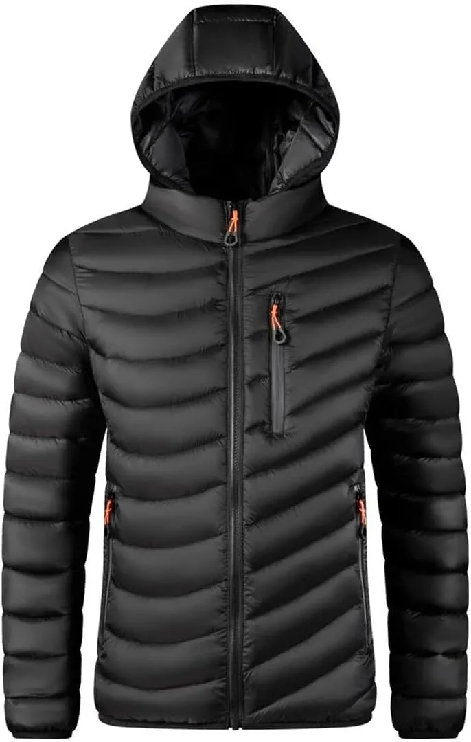 Alloaone Men Windbreaker Hooded Parkas Warm Jacket Lightweight Cotton Padded Jacket Coat