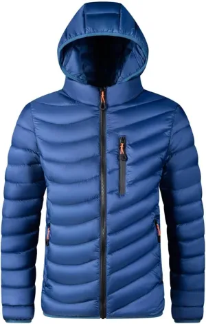 Alloaone Men Windbreaker Hooded Parkas Warm Jacket Lightweight Cotton Padded Jacket Coat
