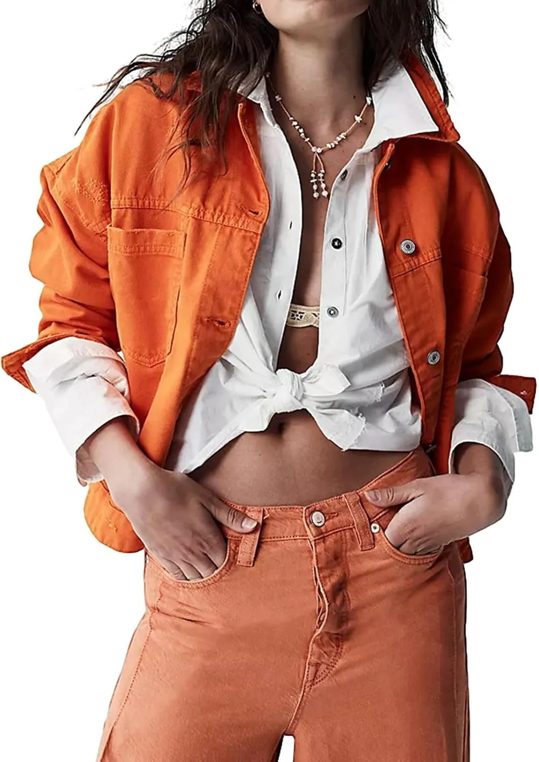 ALSOGO Women's Denim Jackets Button Up Long Sleeve Trendy Trucker Jackets Classic Jean Coats 2023 New