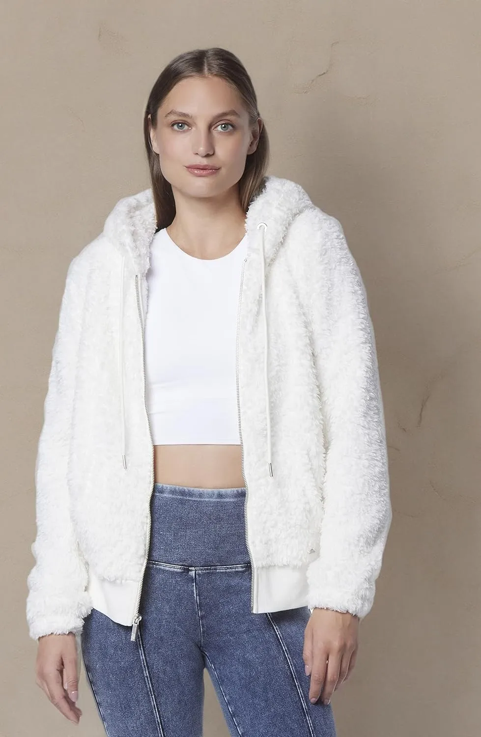 Andrew Marc Women's Teddy Fleece Full Zip Hooded Jacket