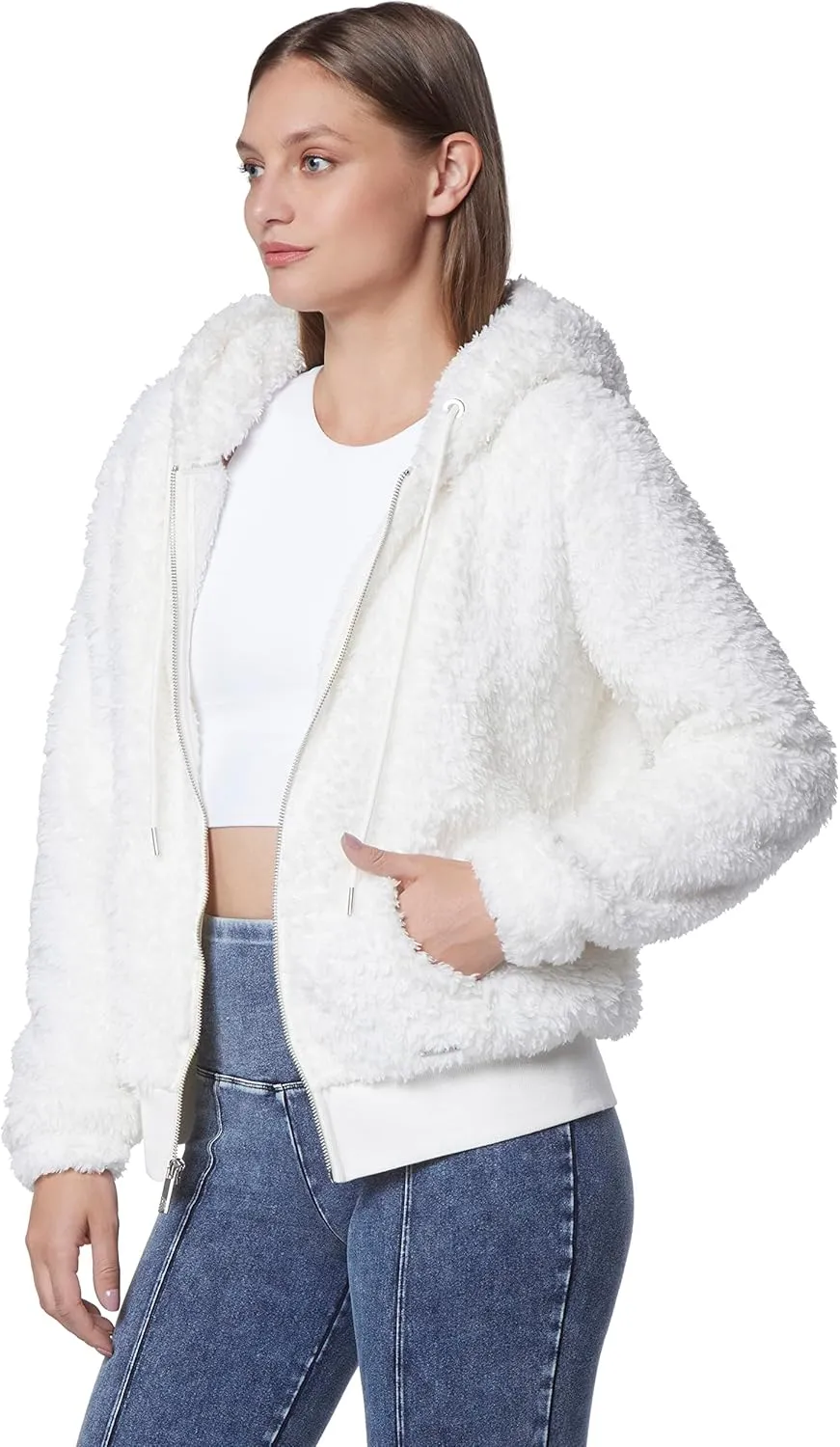 Andrew Marc Women's Teddy Fleece Full Zip Hooded Jacket