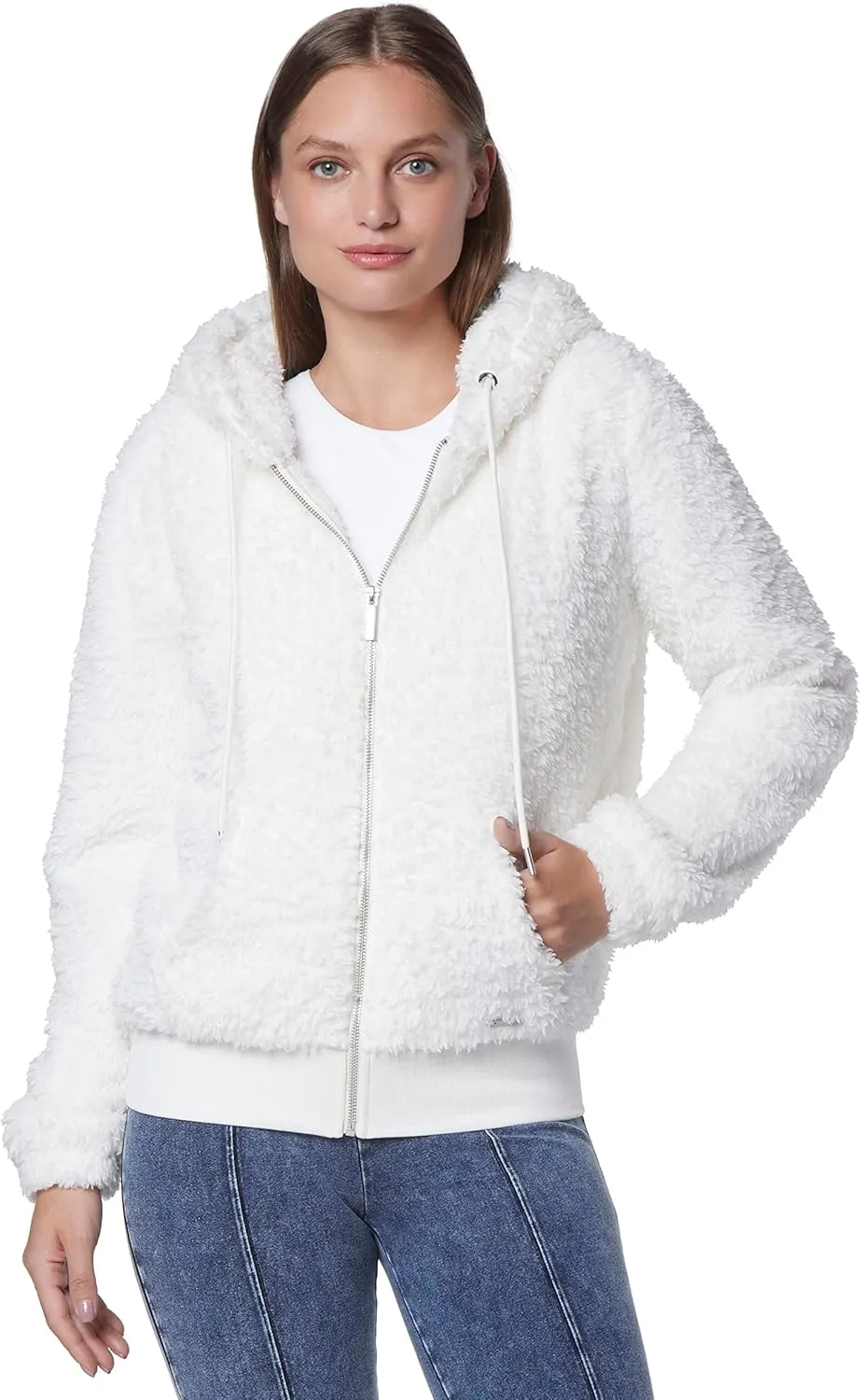 Andrew Marc Women's Teddy Fleece Full Zip Hooded Jacket
