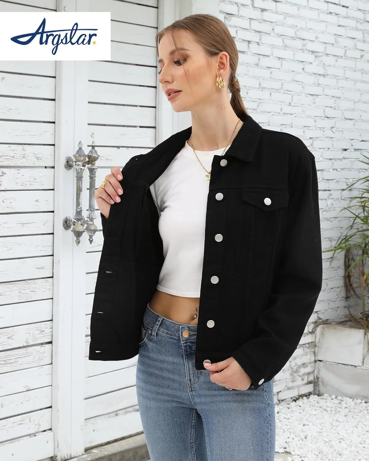 Argstar Denim Jacket for Women Button Up Long Sleeve with Pockets (Available in Inner Pockets)