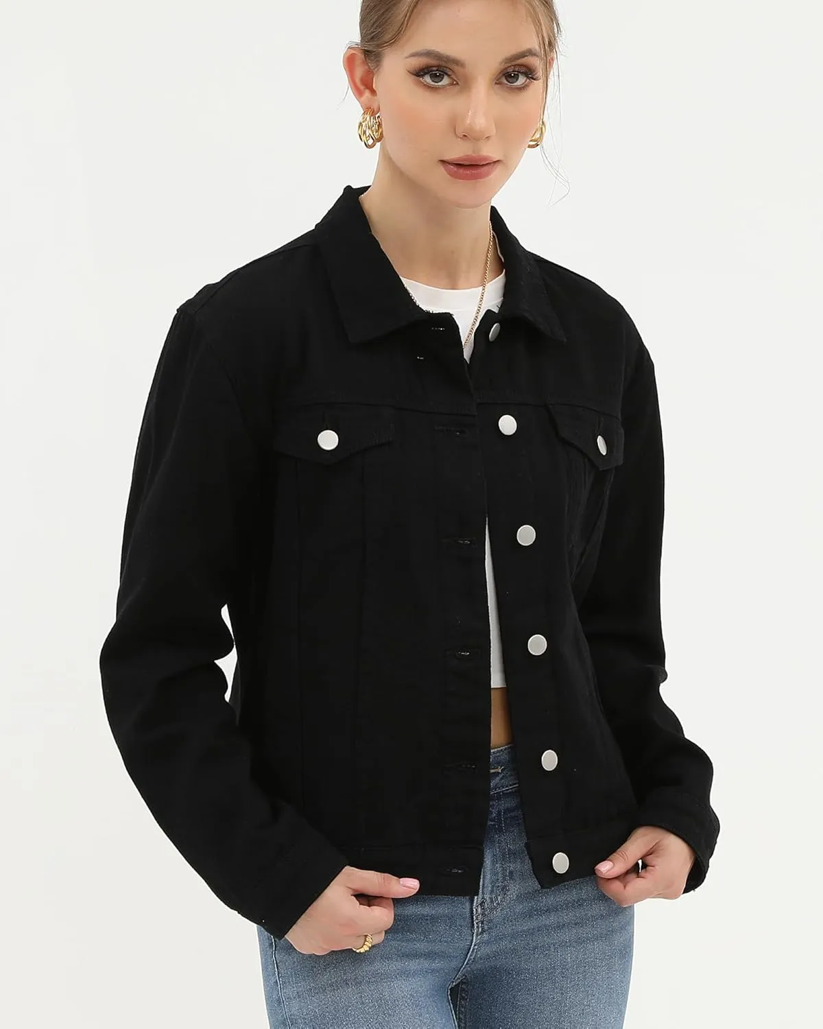 Argstar Denim Jacket for Women Button Up Long Sleeve with Pockets (Available in Inner Pockets)