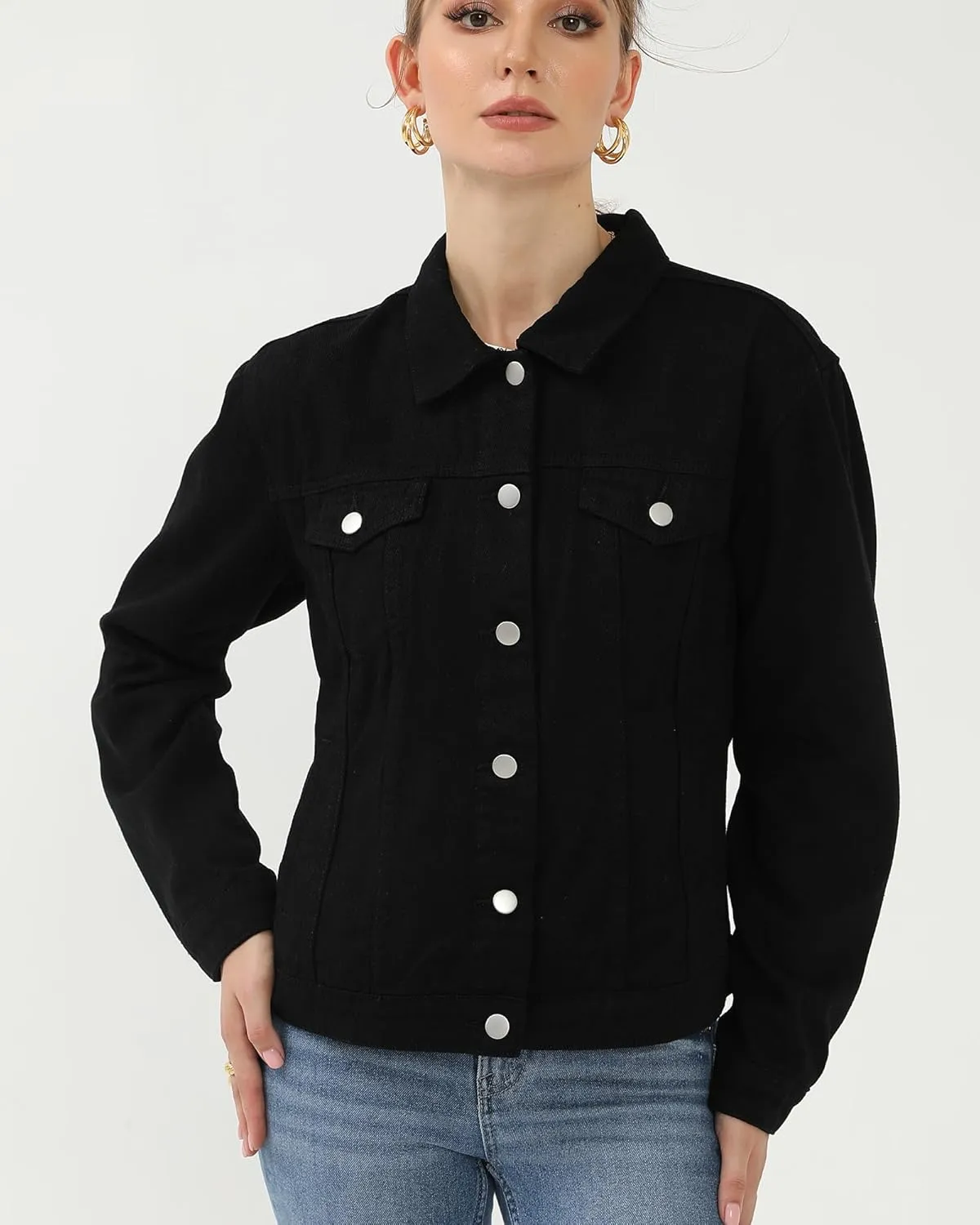 Argstar Denim Jacket for Women Button Up Long Sleeve with Pockets (Available in Inner Pockets)