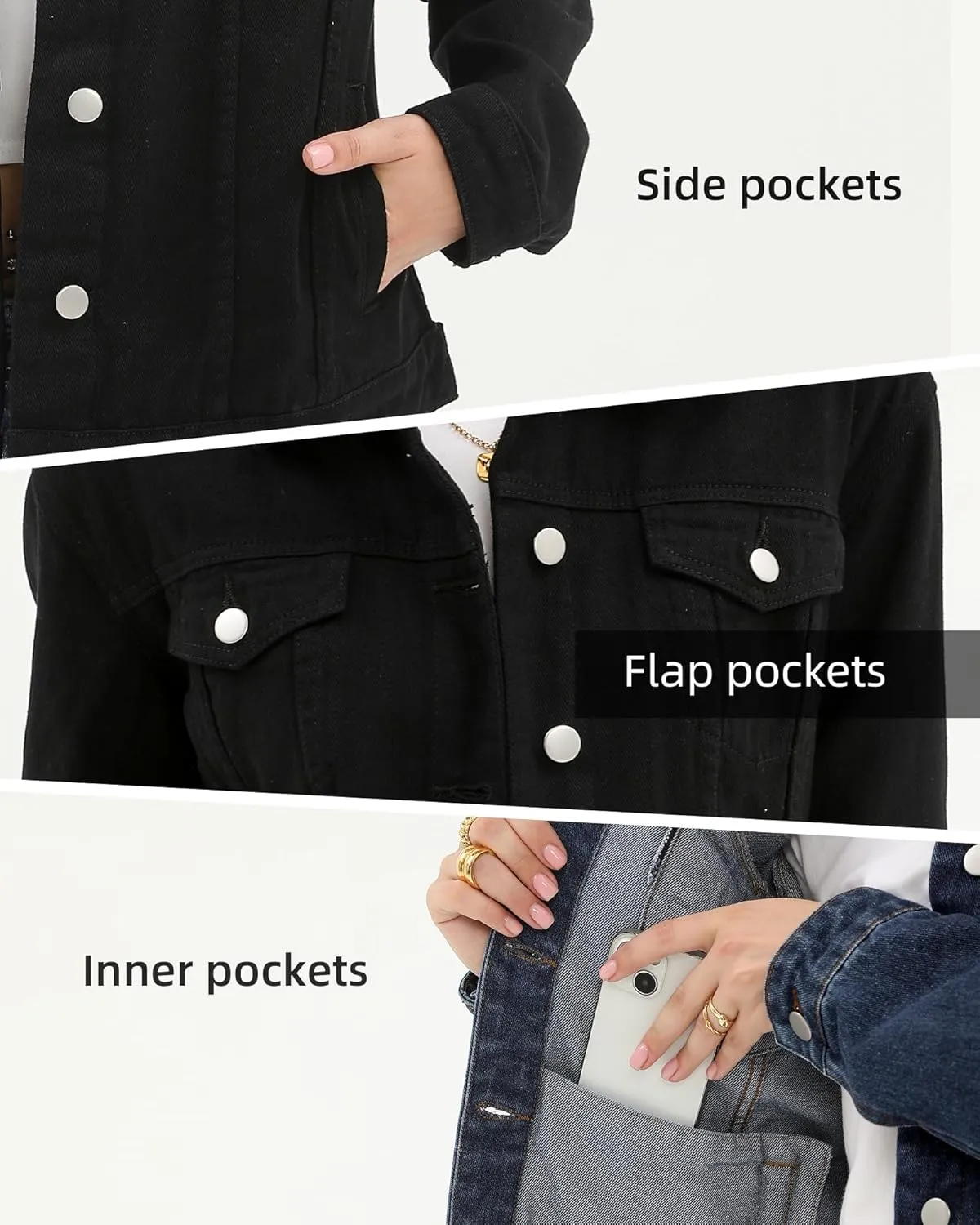 Argstar Denim Jacket for Women Button Up Long Sleeve with Pockets (Available in Inner Pockets)