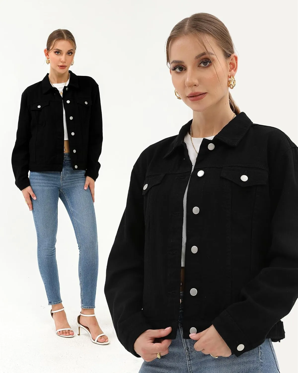 Argstar Denim Jacket for Women Button Up Long Sleeve with Pockets (Available in Inner Pockets)