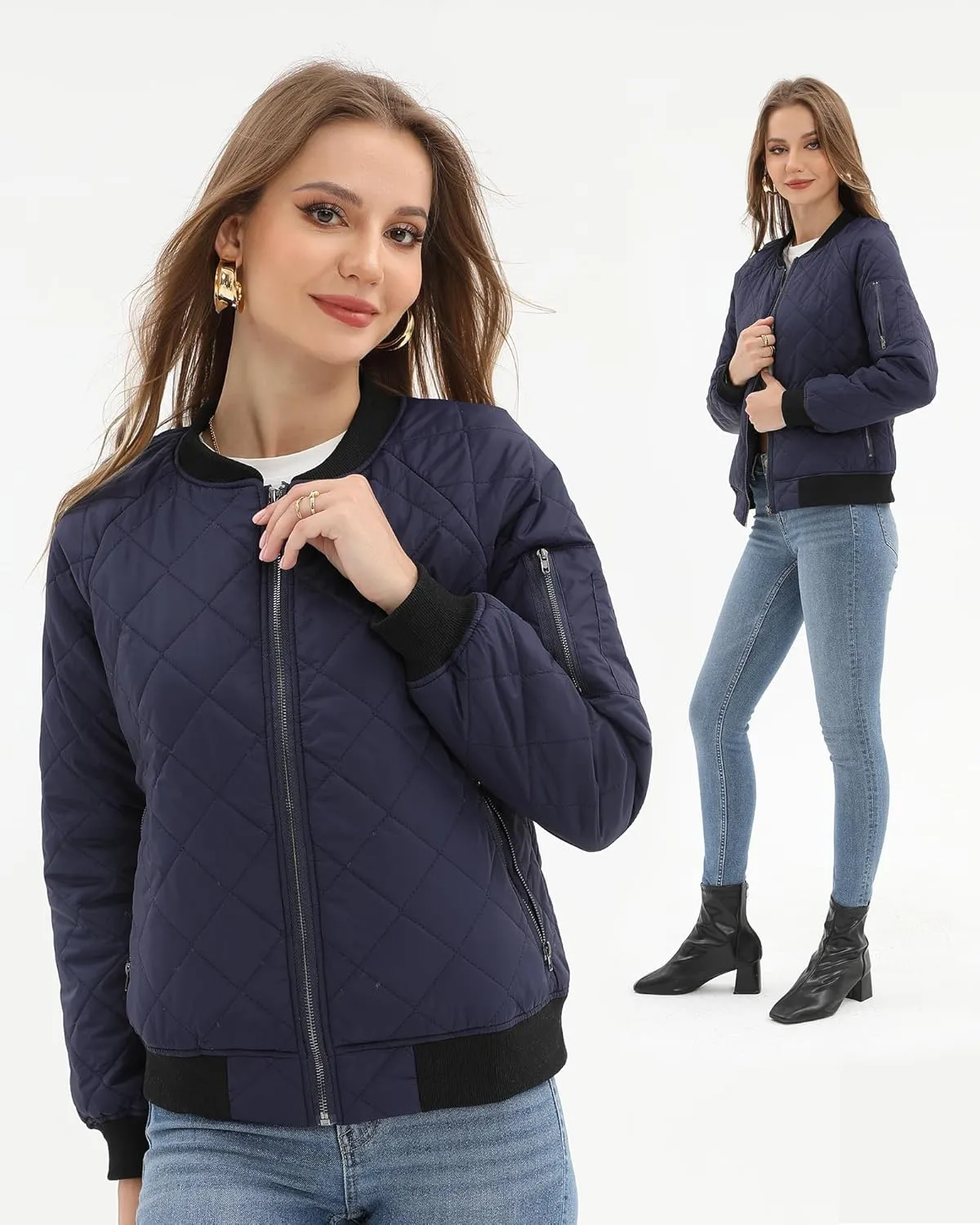 Argstar Women's Quilted Bomber Jakcet with 5 Pockets (XS-XXL)