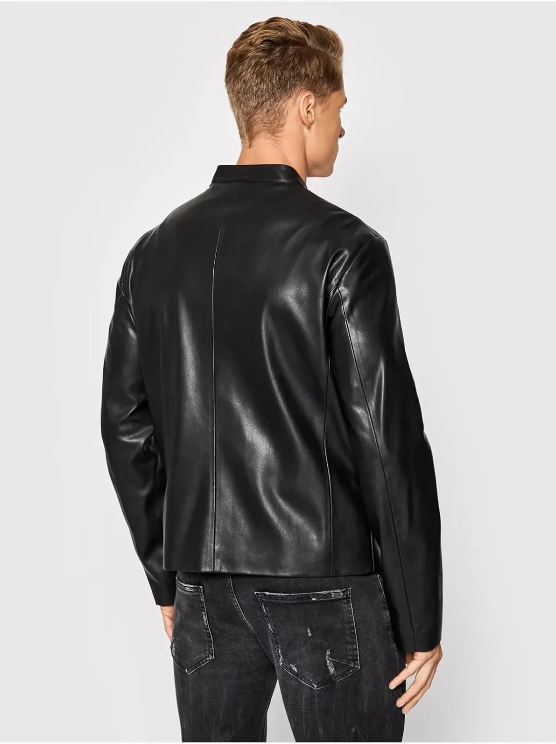 Armani Exchange Men's Fitted Full Zip Eco Leather Jacket