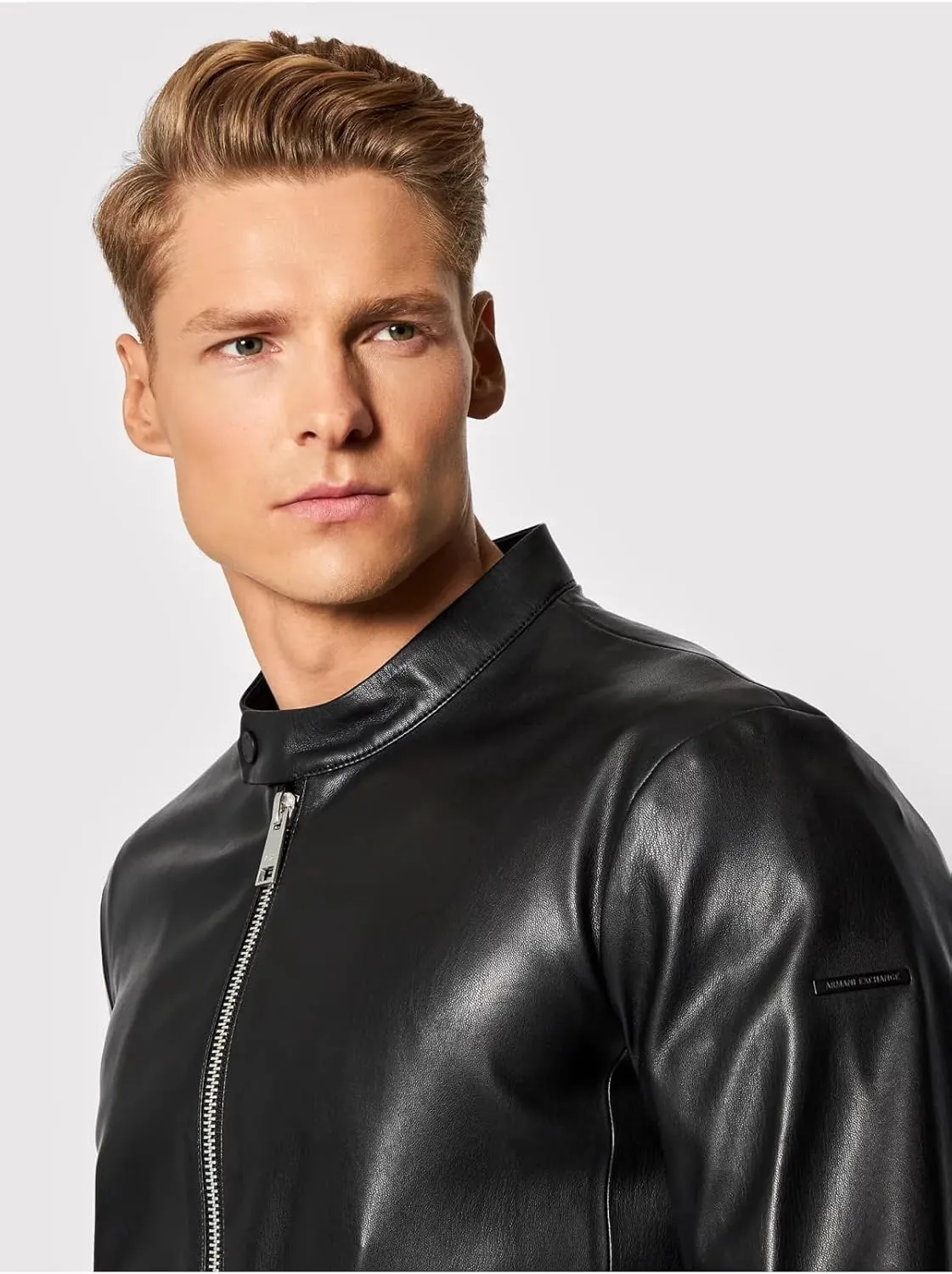 Armani Exchange Men's Fitted Full Zip Eco Leather Jacket