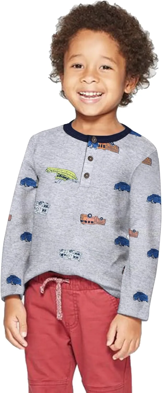 Arshiner Toddler Boys 3 Pack Long-Sleeve Henley T-Shirts Casual Cotton Graphic Shirt for 2-9 Years