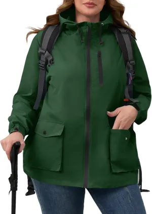 Avoogue Plus Size Womens Rain Jacket with Hood,Packable,Lightweight,Windbreaker,Waterproof Thin Jackets,Hiking,Travel