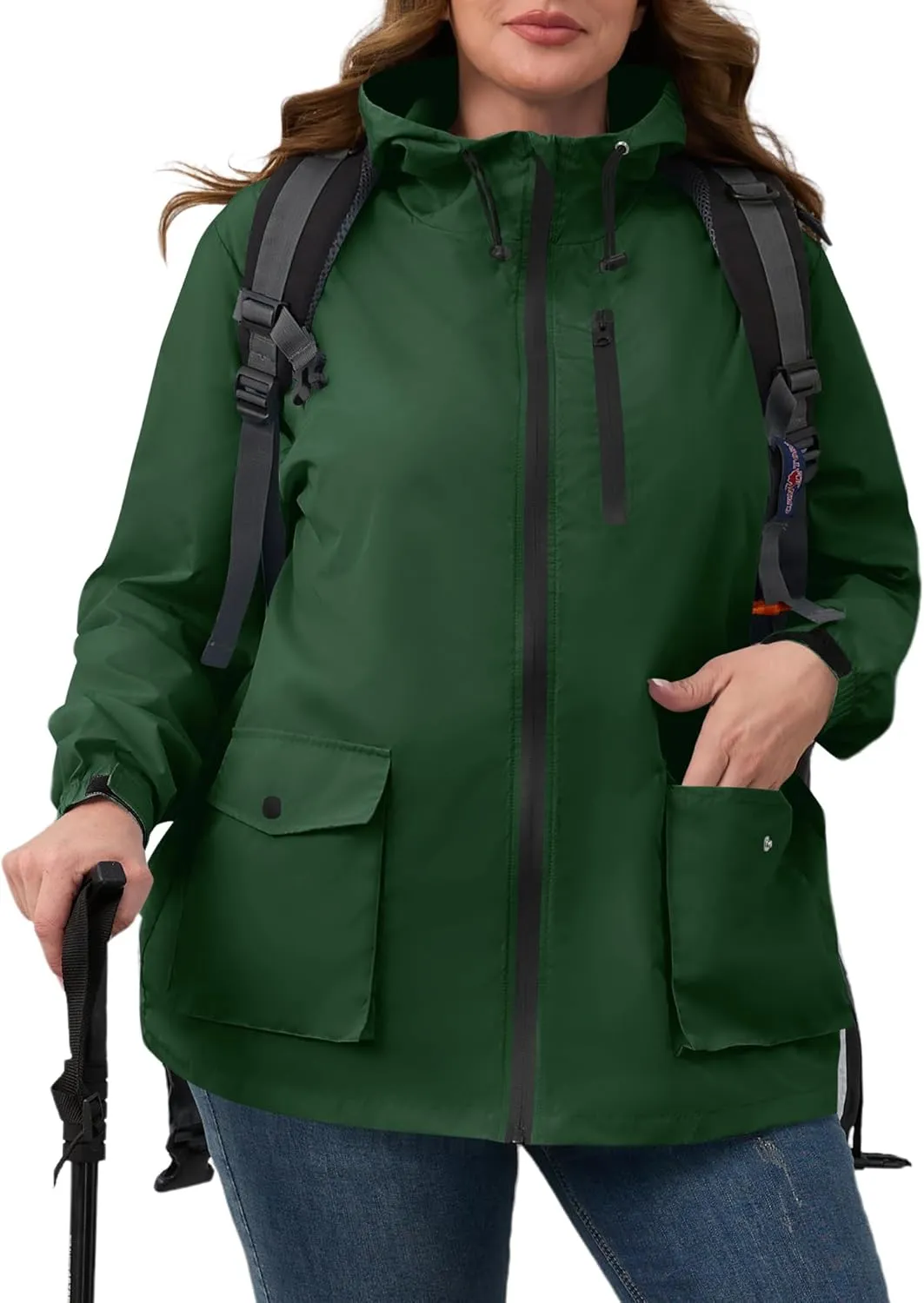 Avoogue Plus Size Womens Rain Jacket with Hood,Packable,Lightweight,Windbreaker,Waterproof Thin Jackets,Hiking,Travel