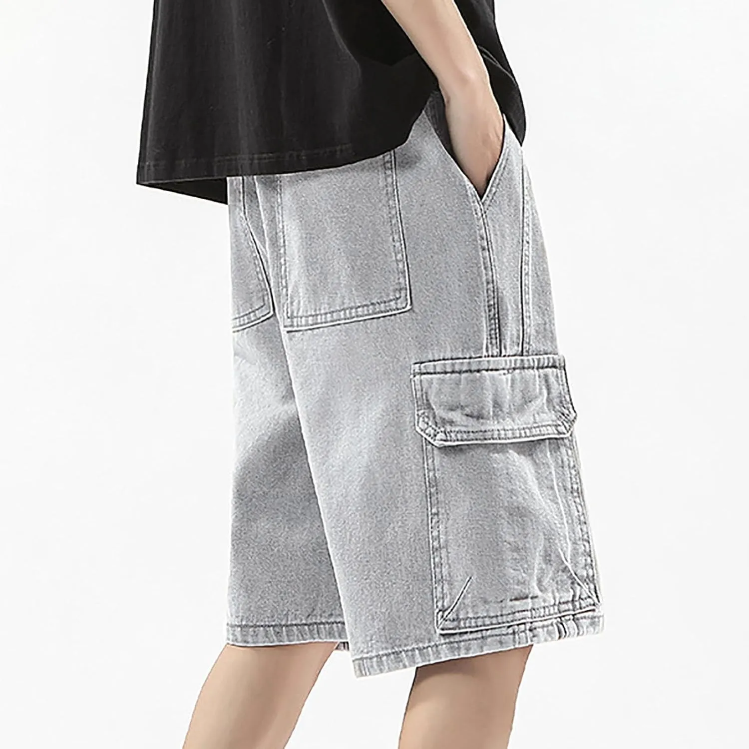 Baggy Jean Shorts for Men Casual Loose Fit Hip Hop Skateboard Denim Shorts Streetwear