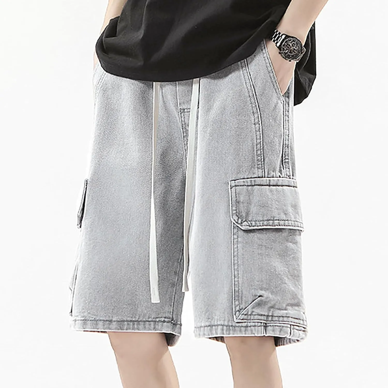 Baggy Jean Shorts for Men Casual Loose Fit Hip Hop Skateboard Denim Shorts Streetwear