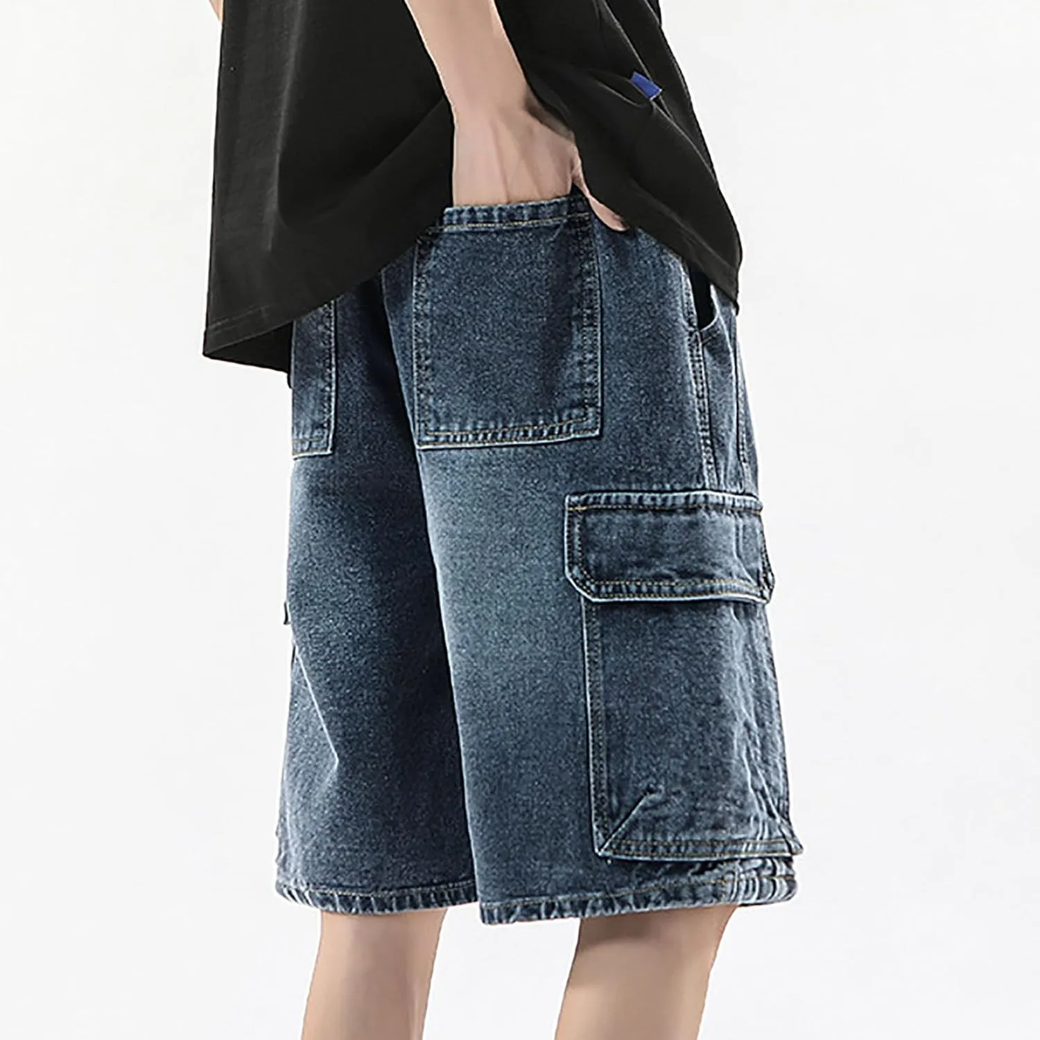 Baggy Jean Shorts for Men Jorts Casual Loose Fit Long Denim Shorts Wide Leg Y2K Hip Hop Trendy Outfits