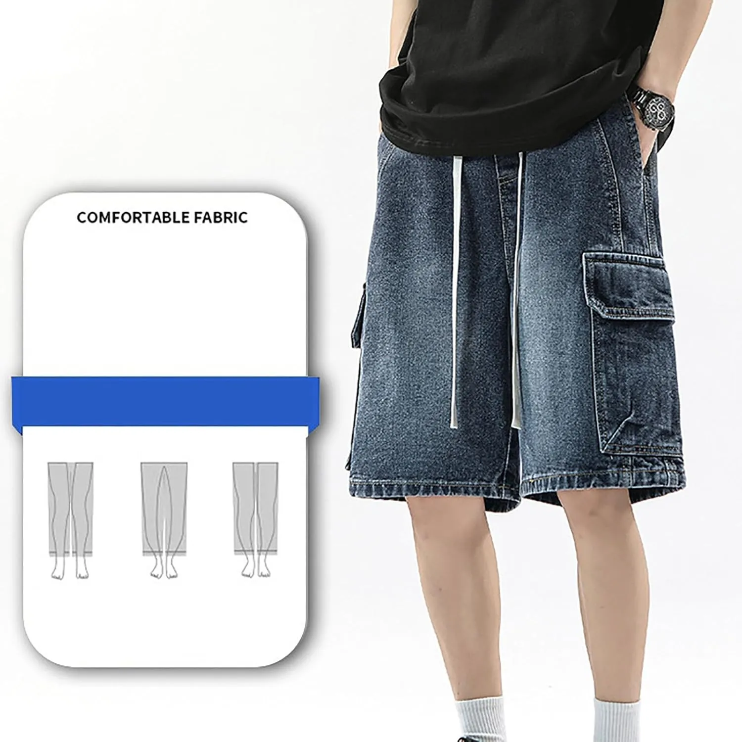 Baggy Jean Shorts for Men Jorts Casual Loose Fit Long Denim Shorts Wide Leg Y2K Hip Hop Trendy Outfits