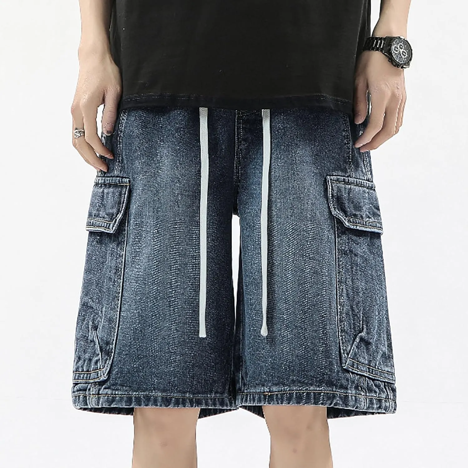 Baggy Jean Shorts for Men Jorts Casual Loose Fit Long Denim Shorts Wide Leg Y2K Hip Hop Trendy Outfits
