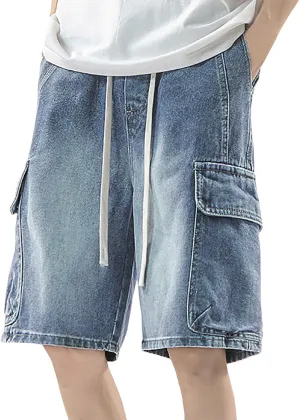 Baggy Jean Shorts for Men Summer Casual Loose Fit Hip Hop Long Denim Shorts with Pockets