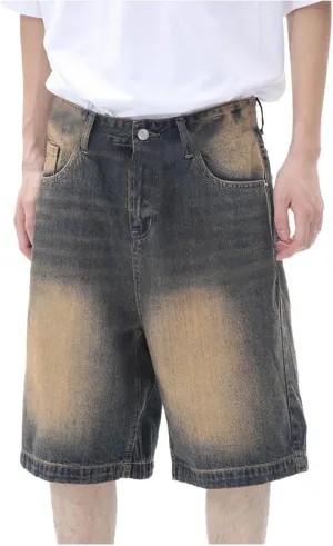 Baggy Jean Shorts for Men Summer Casual Loose Fit Hip Hop Long Denim Shorts with Pockets