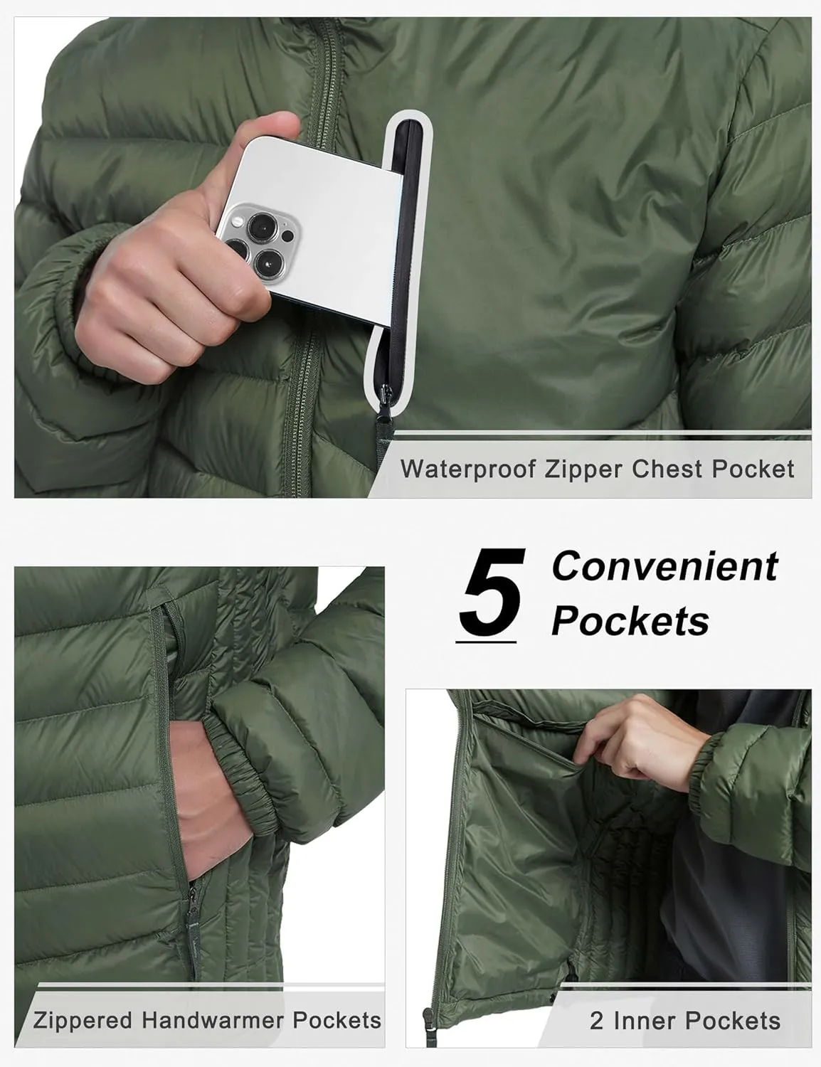 Bakery Men's Down Jacket Hooded Packable Down Puffer Jacket Lightweight Water-Resistant Insulated Down Jacket