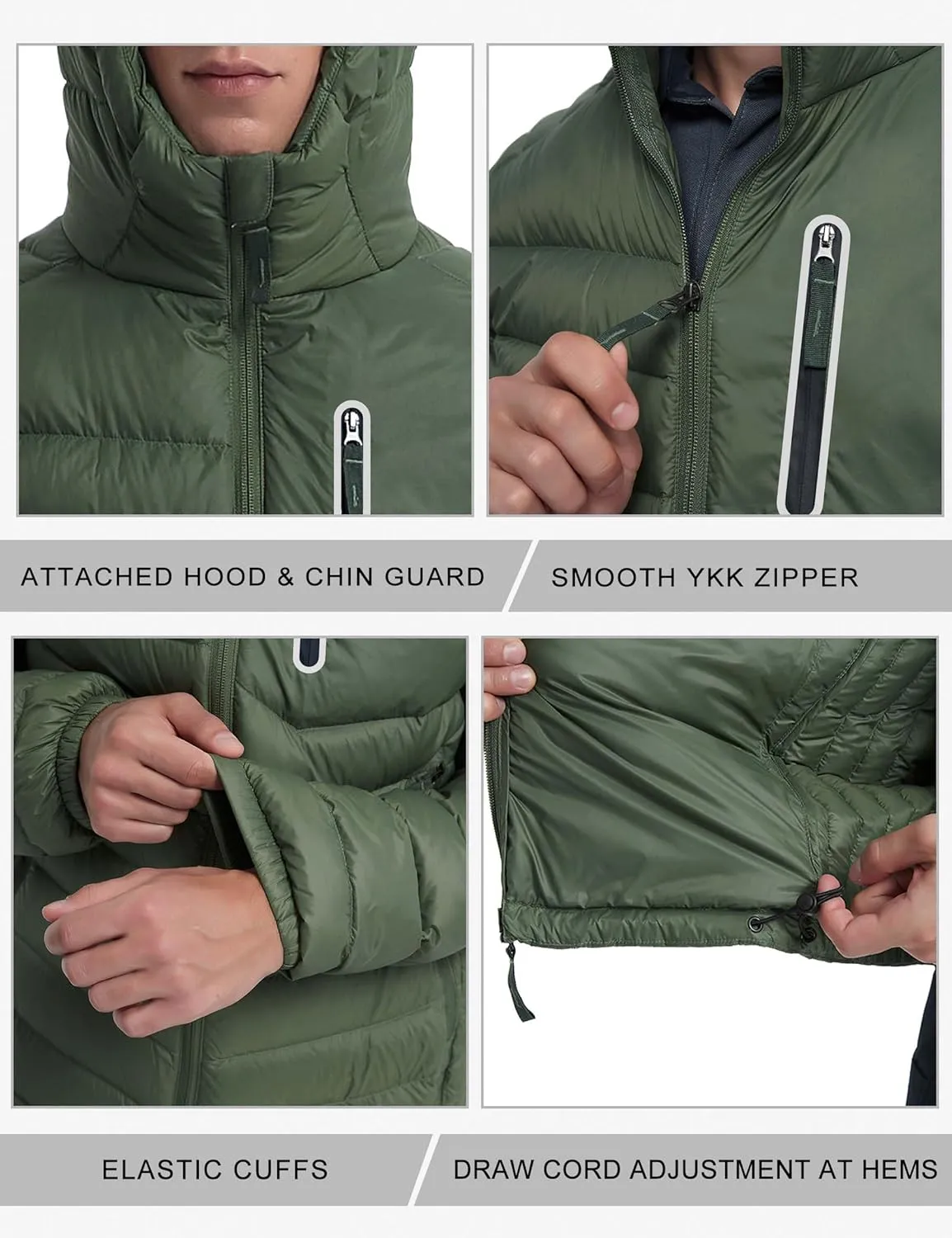 Bakery Men's Down Jacket Hooded Packable Down Puffer Jacket Lightweight Water-Resistant Insulated Down Jacket