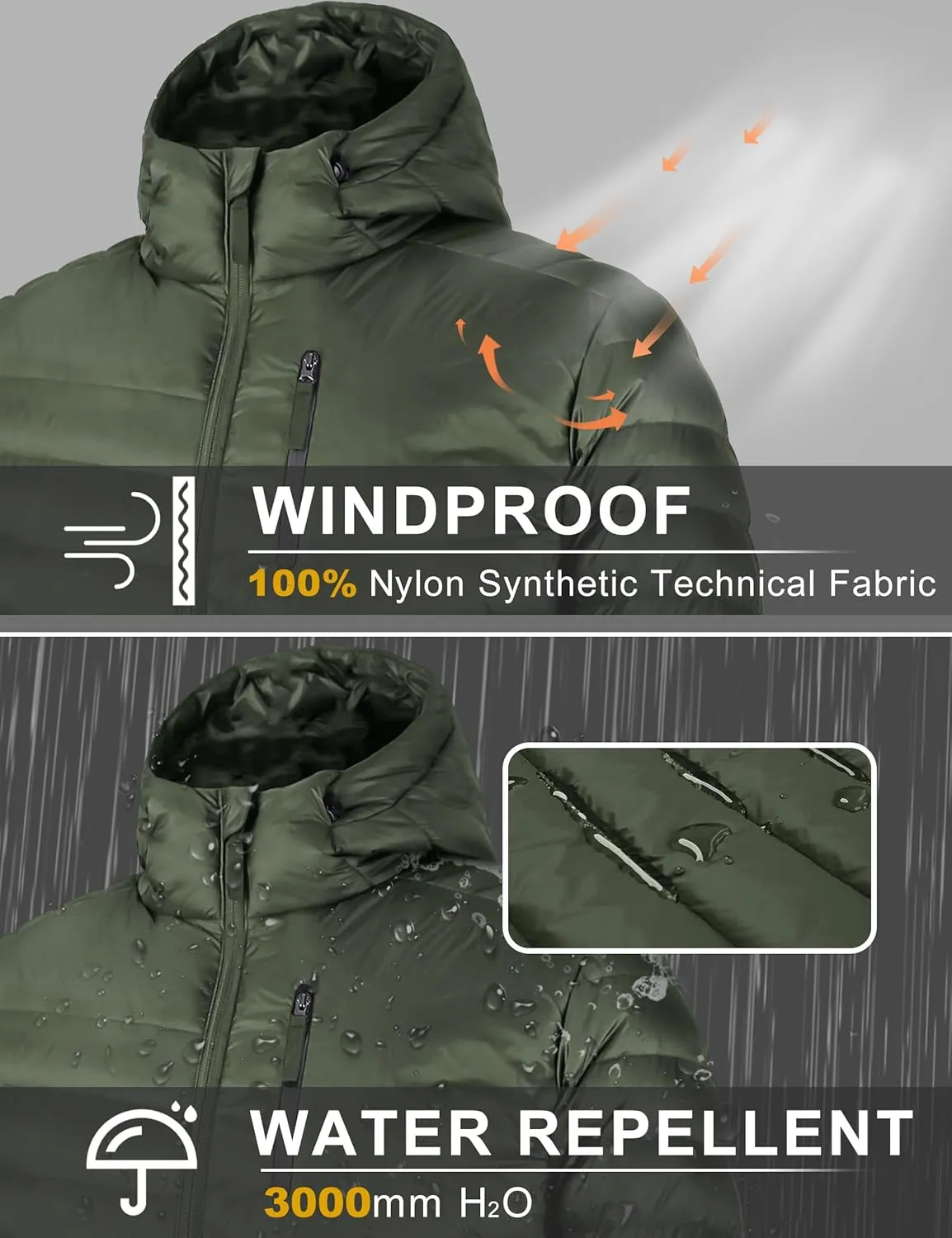 Bakery Men's Down Jacket Hooded Packable Down Puffer Jacket Lightweight Water-Resistant Insulated Down Jacket