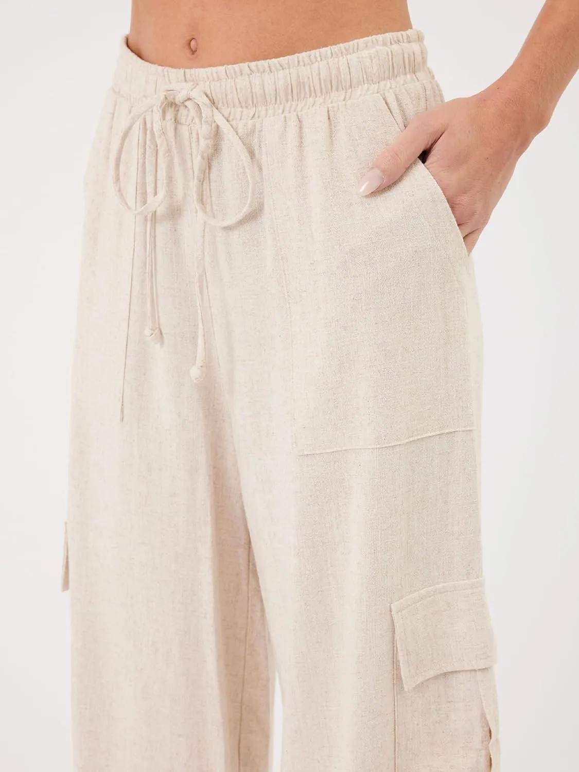 Beautiful Nomad Women's Linen Cargo Pants Casual High Waisted Wide Leg Pant Baggy Trousers with Pockets