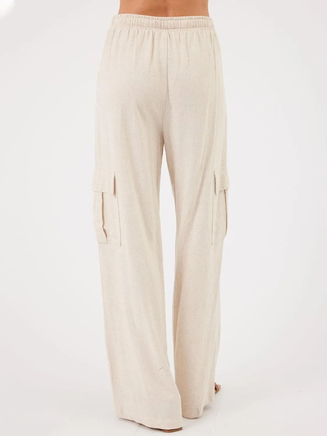 Beautiful Nomad Women's Linen Cargo Pants Casual High Waisted Wide Leg Pant Baggy Trousers with Pockets