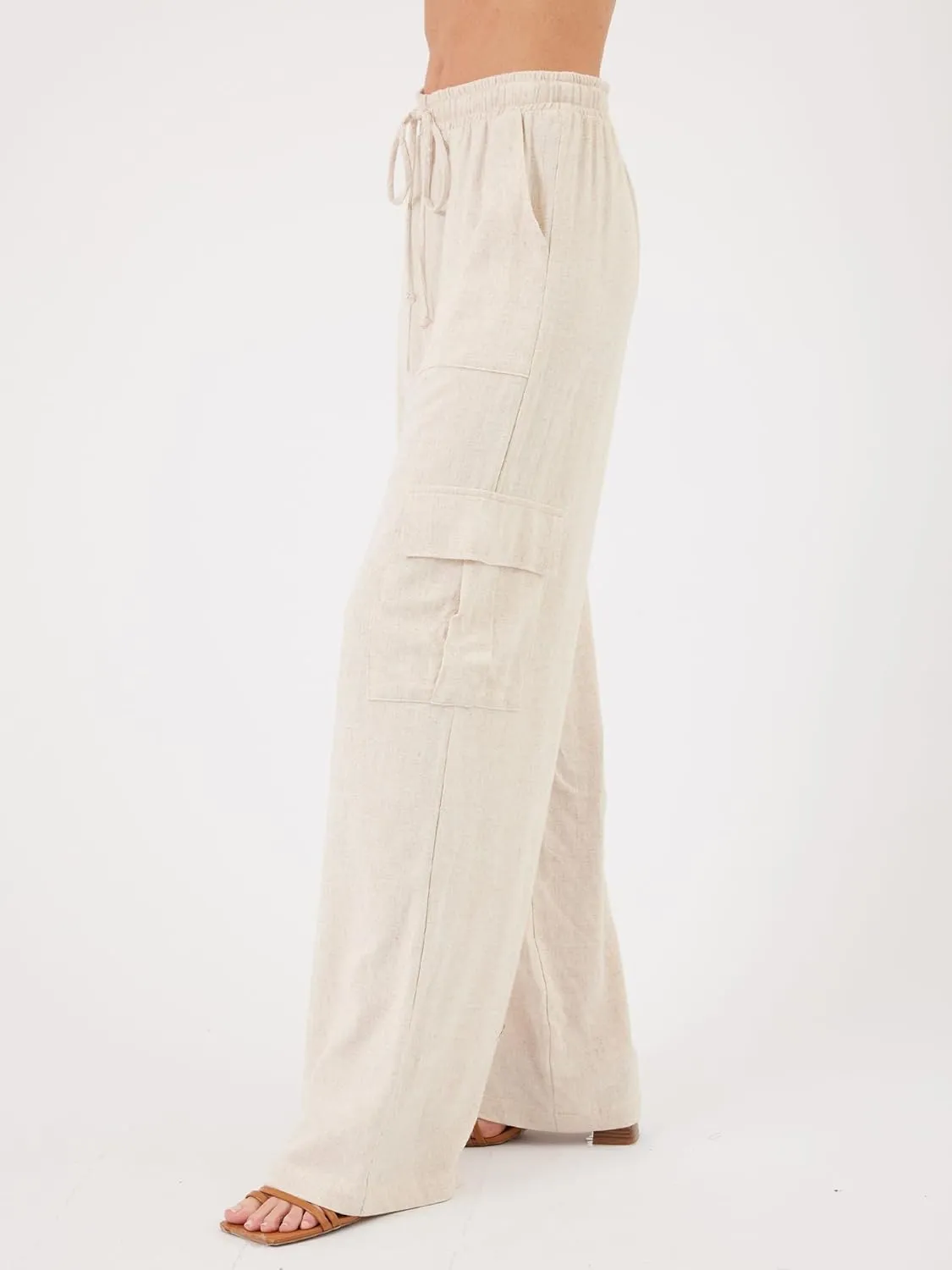Beautiful Nomad Women's Linen Cargo Pants Casual High Waisted Wide Leg Pant Baggy Trousers with Pockets