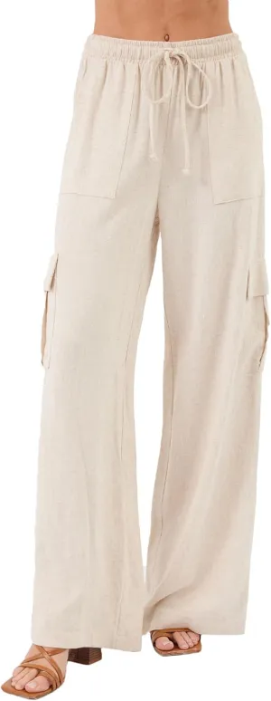 Beautiful Nomad Women's Linen Cargo Pants Casual High Waisted Wide Leg Pant Baggy Trousers with Pockets