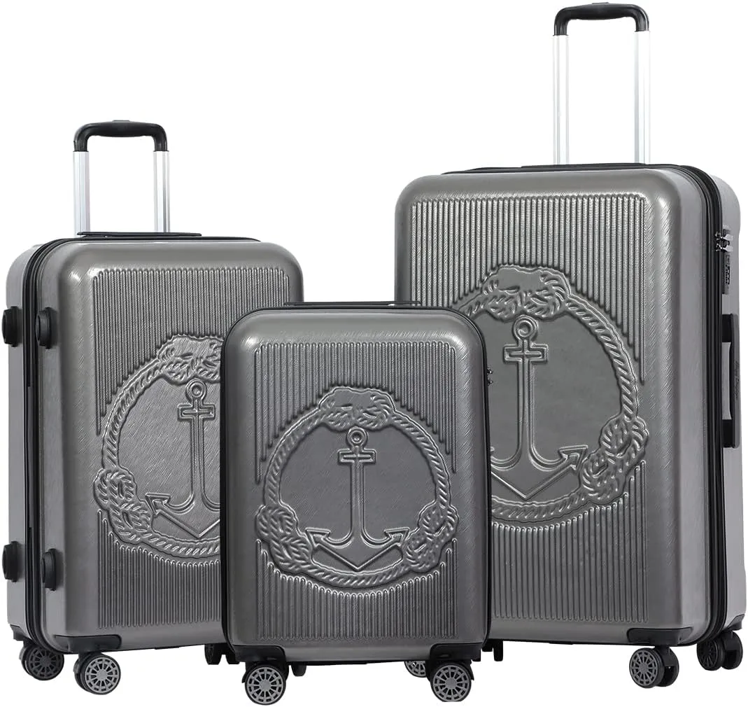 BiggDesign 3 Piece Hard Luggage Sets with Spinner Wheels, Suitcases with Wheels, Luggage Set with 100% ABS, Noice-Free Silent Wheels, Aluminum Soft Touch Suitcase Handle, TSA Lock 20" | 24" | 28"
