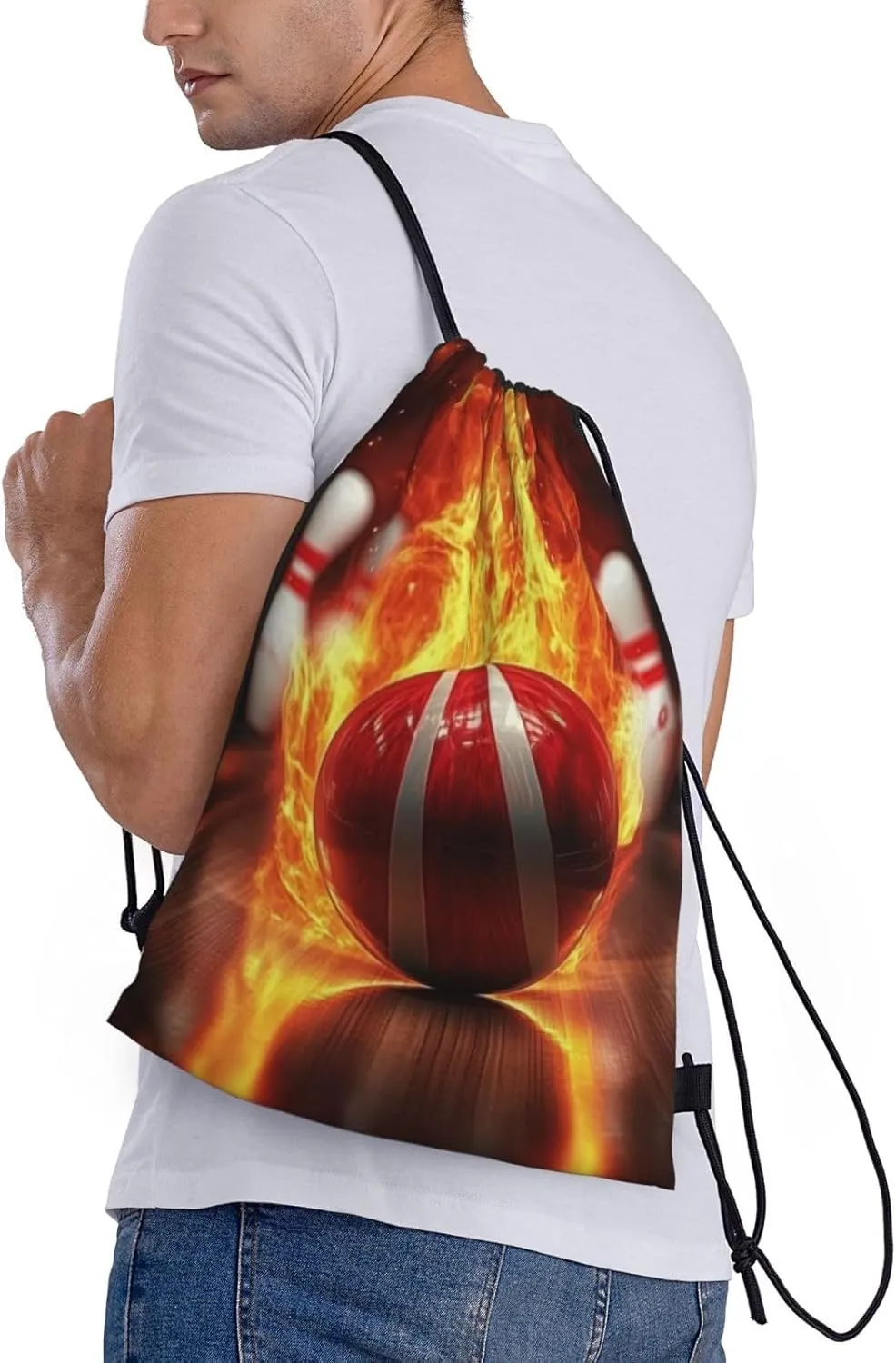 Bowling Ball Pattern Drawstring Backpack Bag - Sports Gym Sack For Women Men