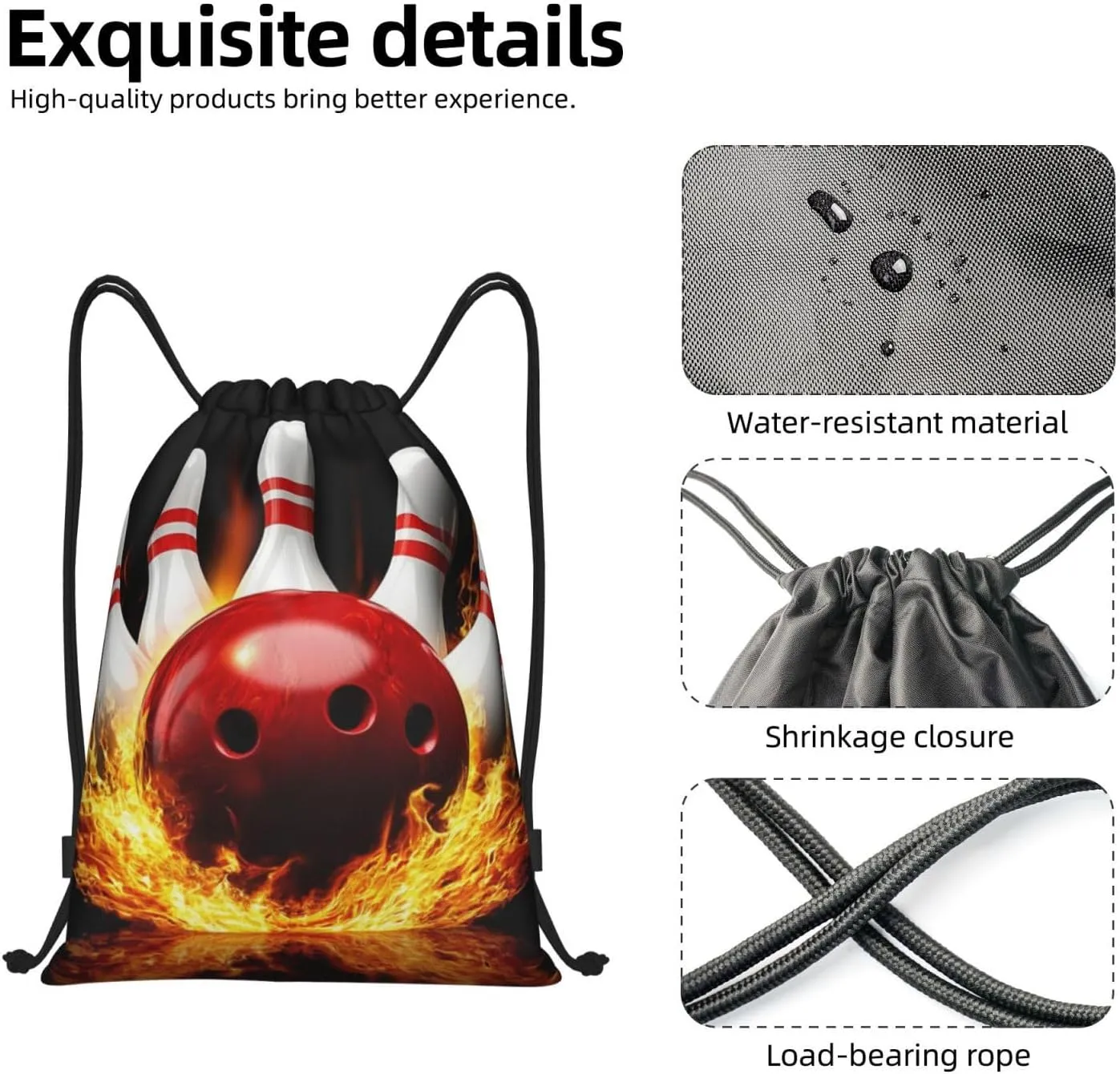 Bowling Ball Pattern Drawstring Backpack Bag - Sports Gym Sack For Women Men